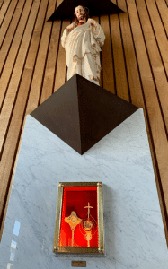 JP2 relics under statue of the Sacred Heart